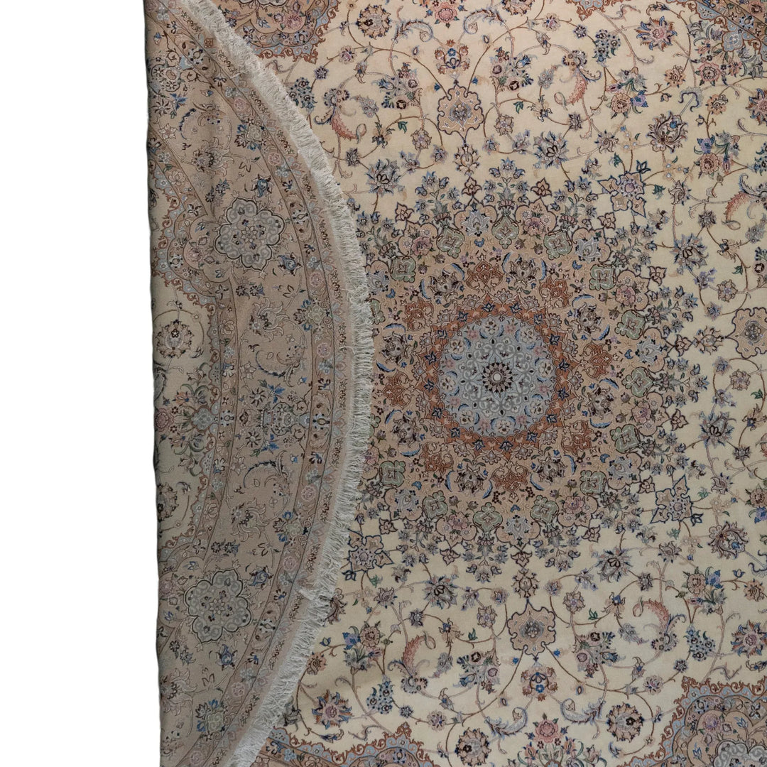 12' 11" x 12' 11" - BEIGE AND PINK NAEIN FLORAL PERSIAN RUG ( 394 x 394 CM )