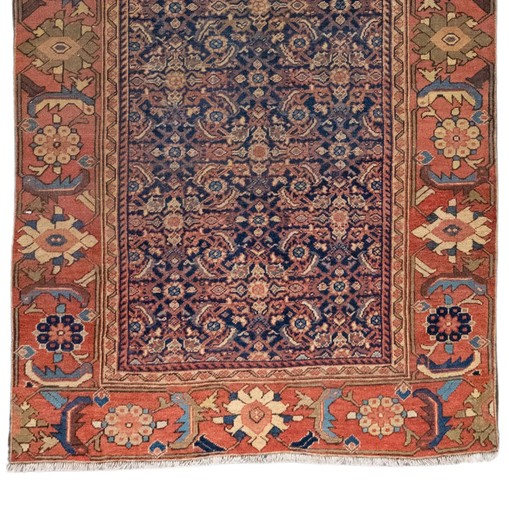 5' 0" x 9' 10" - NAVY AND RED MALAYER FLORAL PERSIAN RUG ( 152 x 300 CM )