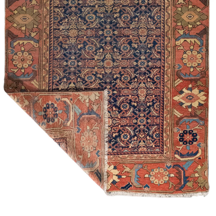 5' 0" x 9' 10" - NAVY AND RED MALAYER FLORAL PERSIAN RUG ( 152 x 300 CM )