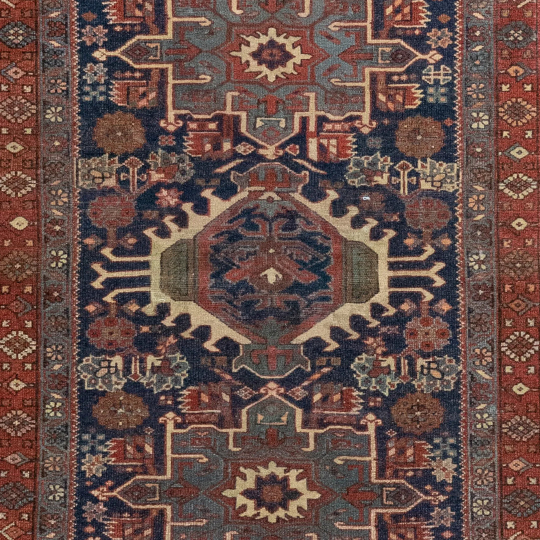 2' 11" x 4' 1" - NAVY AND RED KARAJEH GEOMETRIC PERSIAN RUG ( 89 x 124 CM )