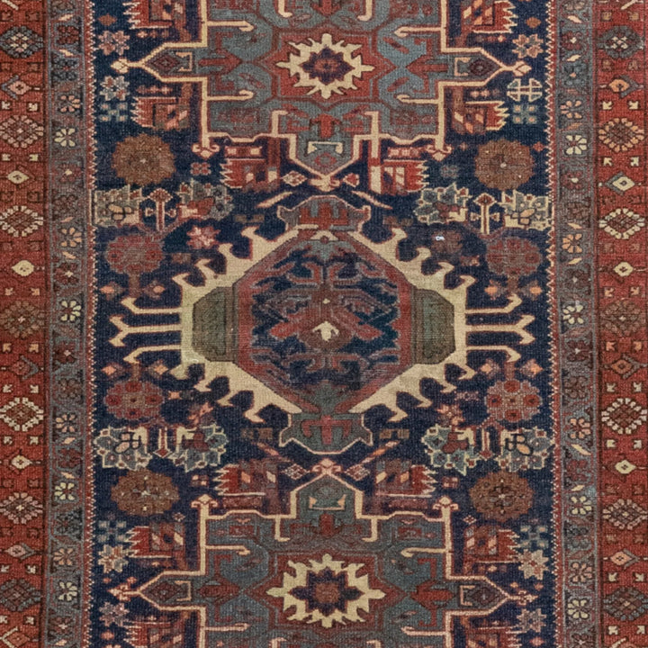 2' 11" x 4' 1" - NAVY AND RED KARAJEH GEOMETRIC PERSIAN RUG ( 89 x 124 CM )