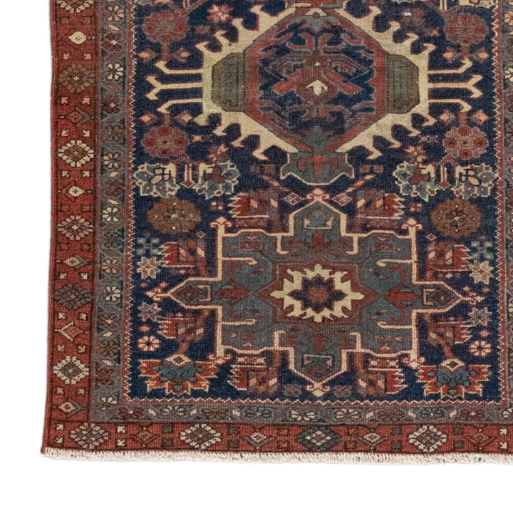 2' 11" x 4' 1" - NAVY AND RED KARAJEH GEOMETRIC PERSIAN RUG ( 89 x 124 CM )