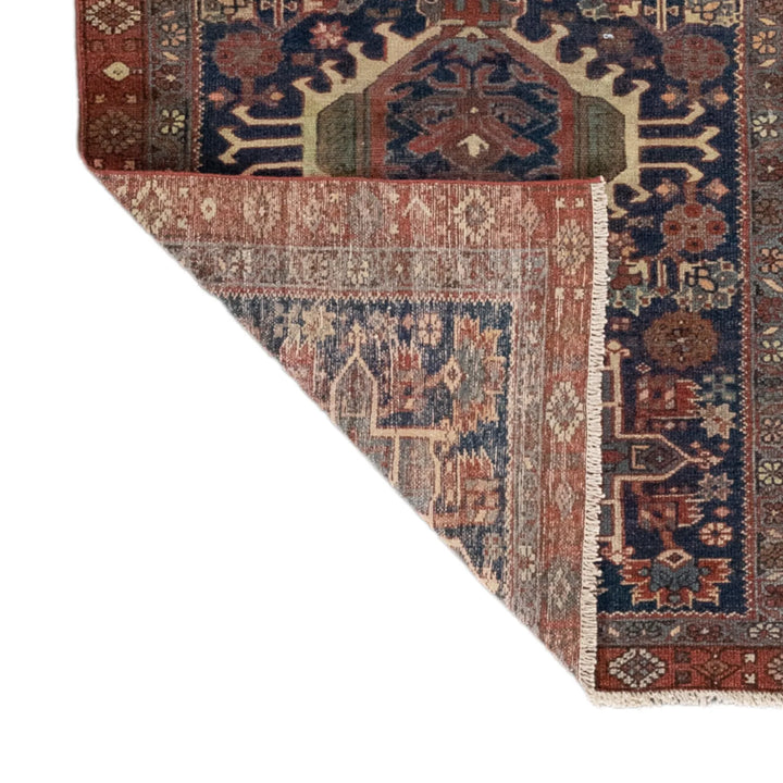 2' 11" x 4' 1" - NAVY AND RED KARAJEH GEOMETRIC PERSIAN RUG ( 89 x 124 CM )