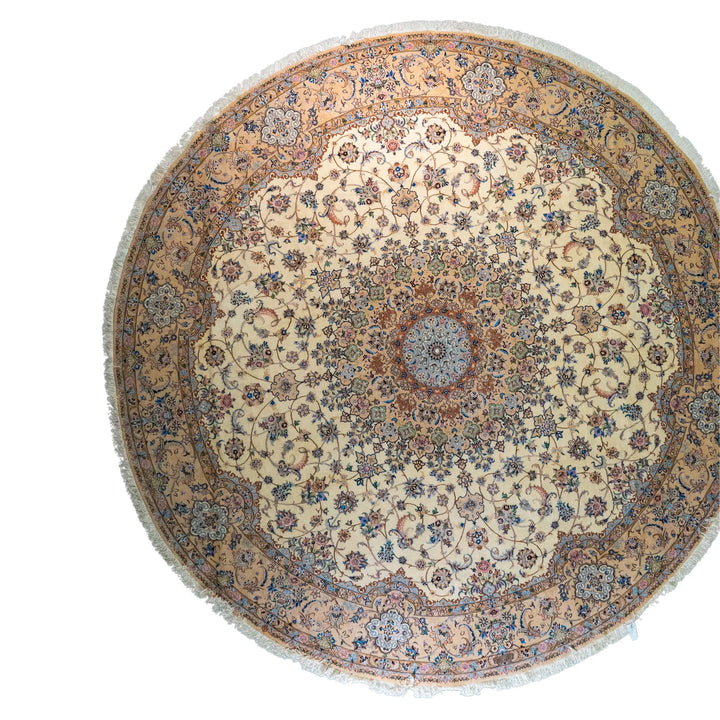 13' 1" x 13' 1" - BEIGE AND PINK NAEIN FLORAL PERSIAN RUG ( 399 x 399 CM )