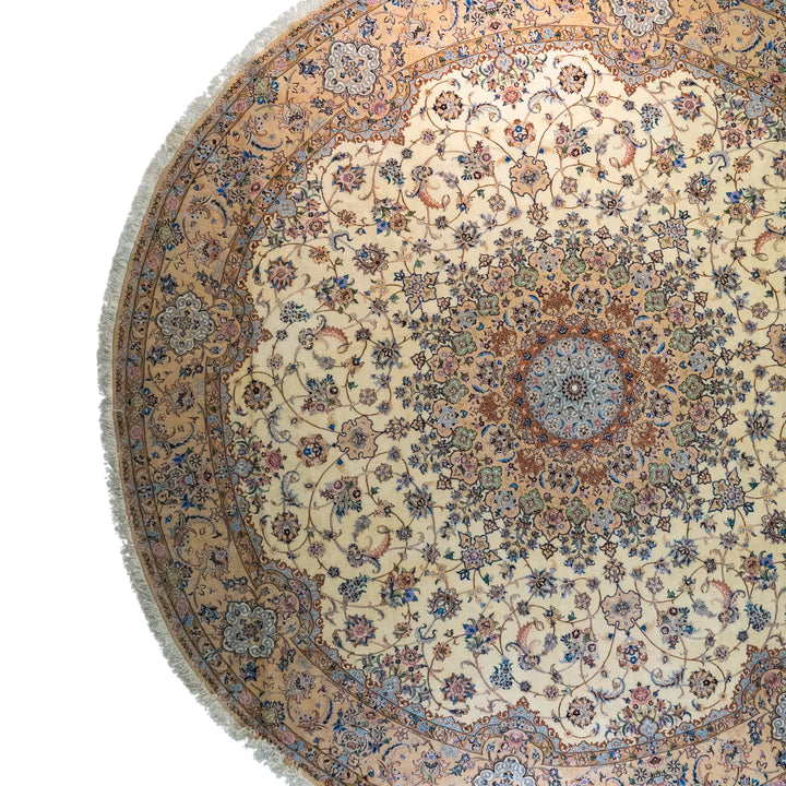 13' 1" x 13' 1" - BEIGE AND PINK NAEIN FLORAL PERSIAN RUG ( 399 x 399 CM )