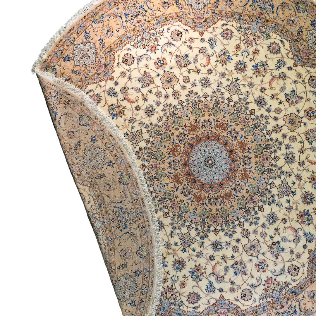 13' 1" x 13' 1" - BEIGE AND PINK NAEIN FLORAL PERSIAN RUG ( 399 x 399 CM )