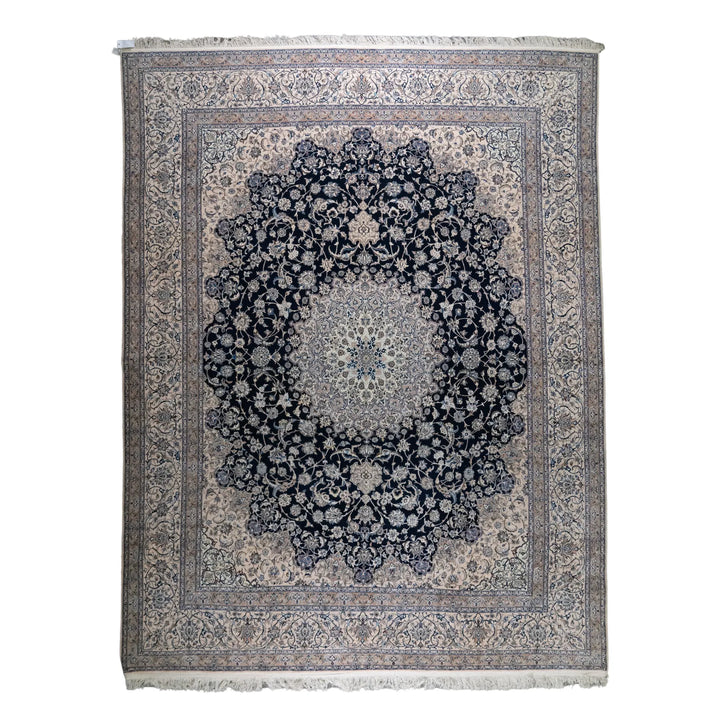 10' 2" x 13' 1" - NAVY AND BEIGE NAEIN FLORAL PERSIAN RUG ( 310 x 399 CM )