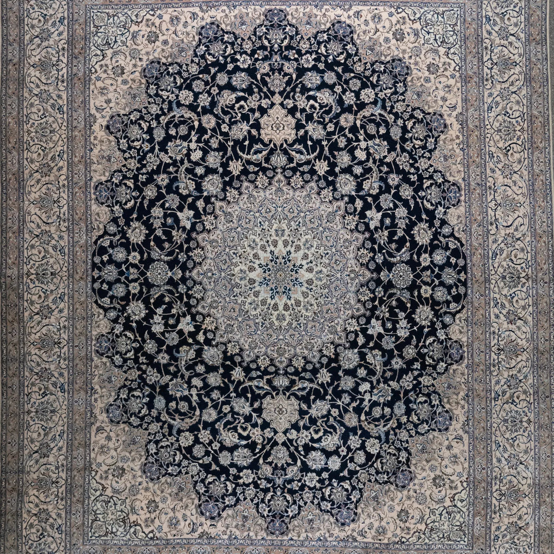 10' 2" x 13' 1" - NAVY AND BEIGE NAEIN FLORAL PERSIAN RUG ( 310 x 399 CM )