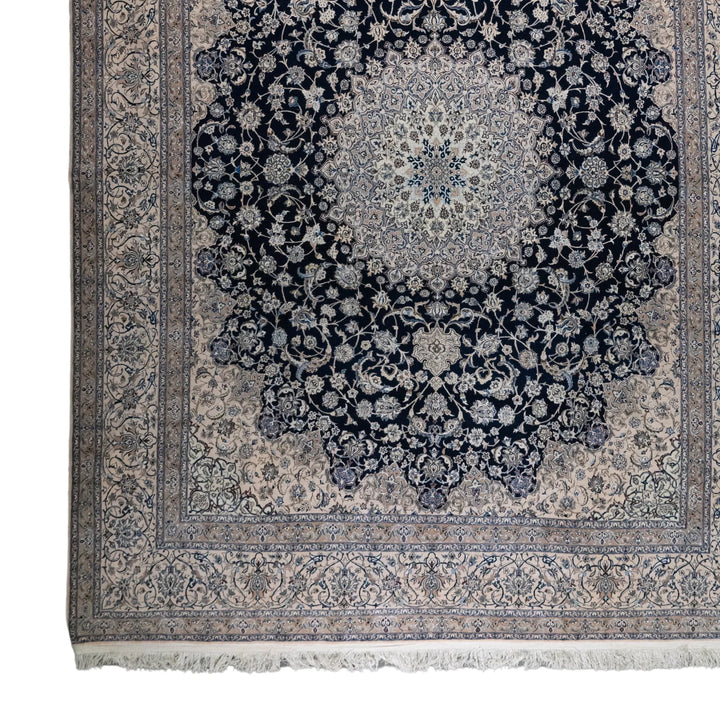 10' 2" x 13' 1" - NAVY AND BEIGE NAEIN FLORAL PERSIAN RUG ( 310 x 399 CM )