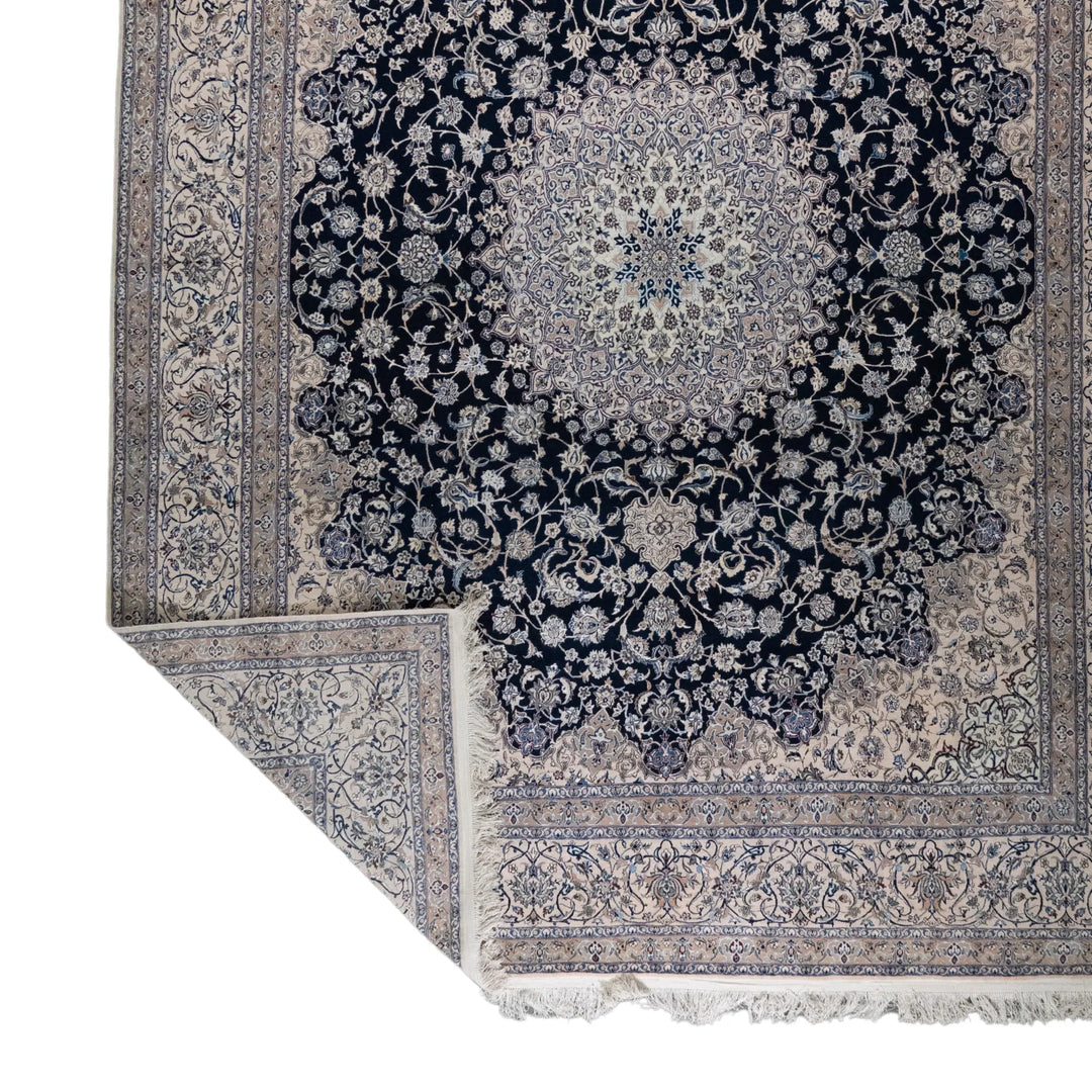 10' 2" x 13' 1" - NAVY AND BEIGE NAEIN FLORAL PERSIAN RUG ( 310 x 399 CM )