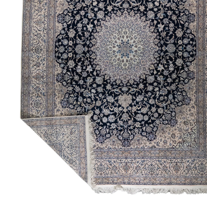 10' 2" x 13' 1" - NAVY AND BEIGE NAEIN FLORAL PERSIAN RUG ( 310 x 399 CM )