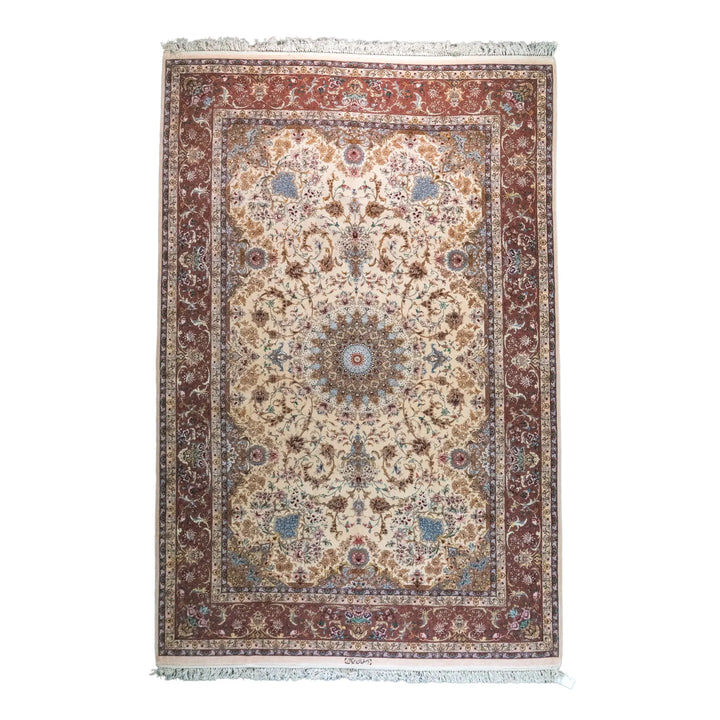 8' 4" x 10' 11" - BEIGE AND PURPLE ISFAHAN FLORAL PERSIAN RUG ( 254 x 333 CM )