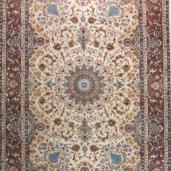 8' 4" x 10' 11" - BEIGE AND PURPLE ISFAHAN FLORAL PERSIAN RUG ( 254 x 333 CM )