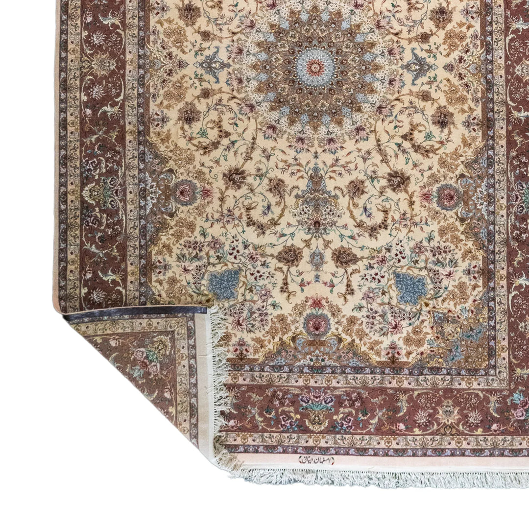 8' 4" x 10' 11" - BEIGE AND PURPLE ISFAHAN FLORAL PERSIAN RUG ( 254 x 333 CM )
