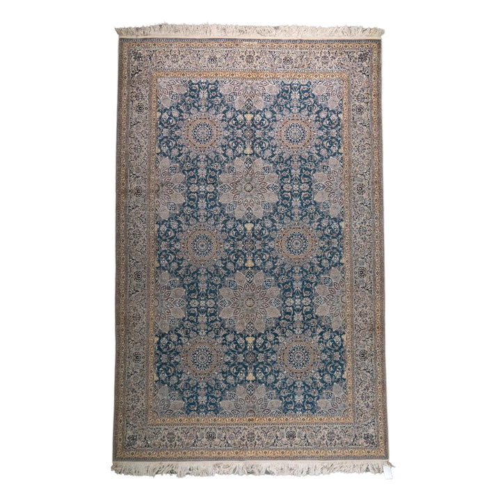 6' 8" x 10' 5" - BLUE AND BEIGE NAEIN FLORAL PERSIAN RUG ( 203 x 317 CM )