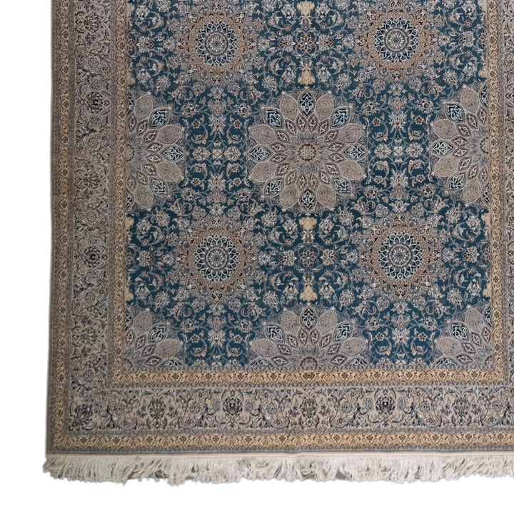 6' 8" x 10' 5" - BLUE AND BEIGE NAEIN FLORAL PERSIAN RUG ( 203 x 317 CM )