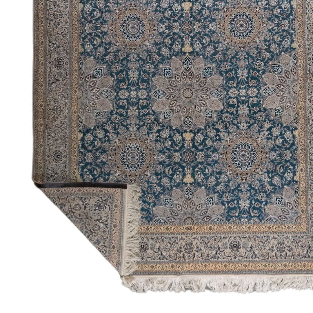 6' 8" x 10' 5" - BLUE AND BEIGE NAEIN FLORAL PERSIAN RUG ( 203 x 317 CM )