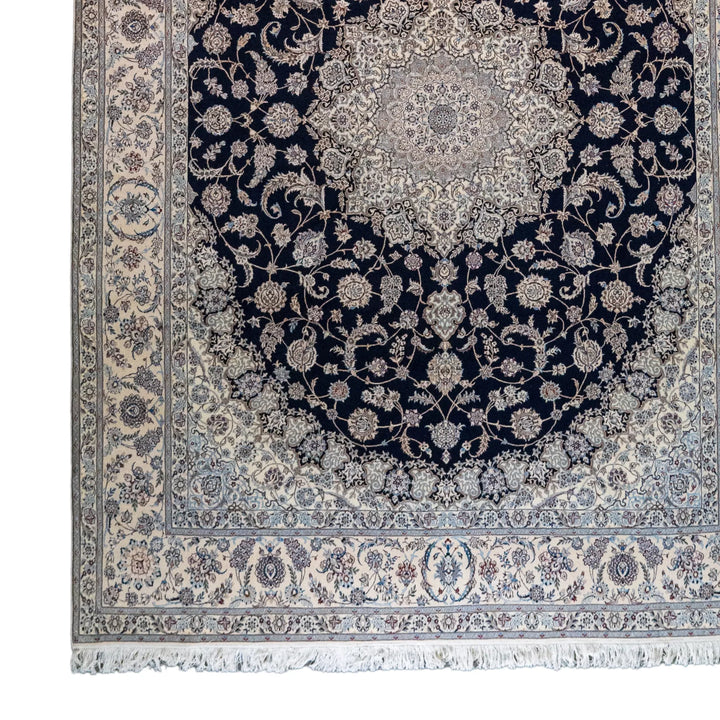 8' 6" x 11' 9" - NAVY AND WHITE NAEIN FLORAL PERSIAN RUG ( 259 x 358 CM )
