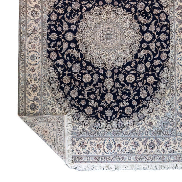 8' 6" x 11' 9" - NAVY AND WHITE NAEIN FLORAL PERSIAN RUG ( 259 x 358 CM )
