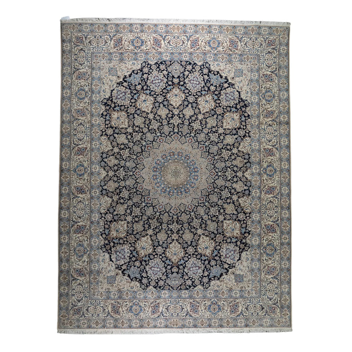 10' 0" x 13' 3" - NAVY AND WHITE NAEIN FLORAL PERSIAN RUG ( 305 x 404 CM )