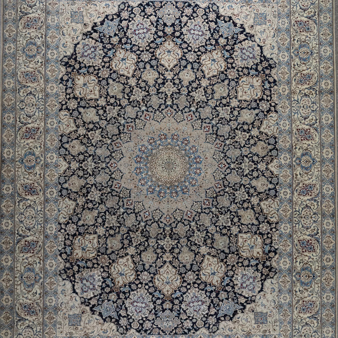 10' 0" x 13' 3" - NAVY AND WHITE NAEIN FLORAL PERSIAN RUG ( 305 x 404 CM )