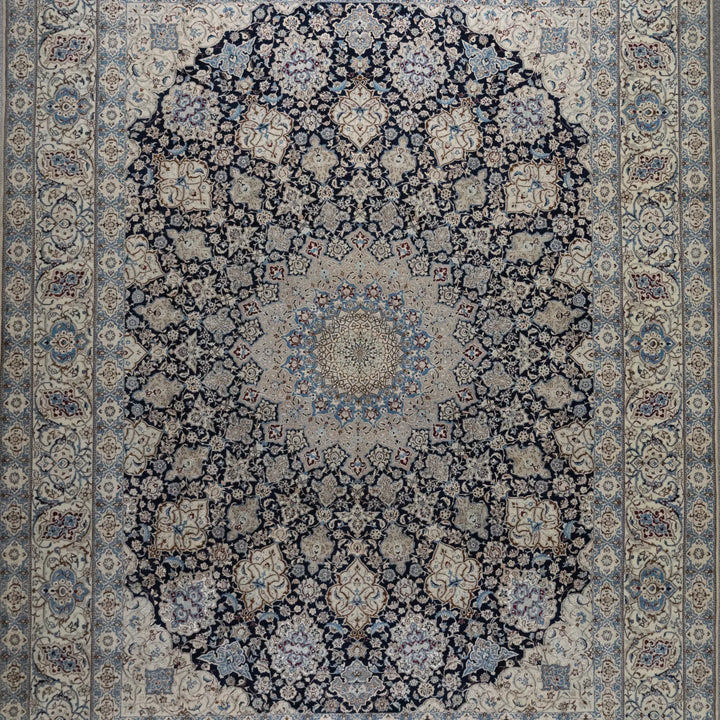 10' 0" x 13' 3" - NAVY AND WHITE NAEIN FLORAL PERSIAN RUG ( 305 x 404 CM )