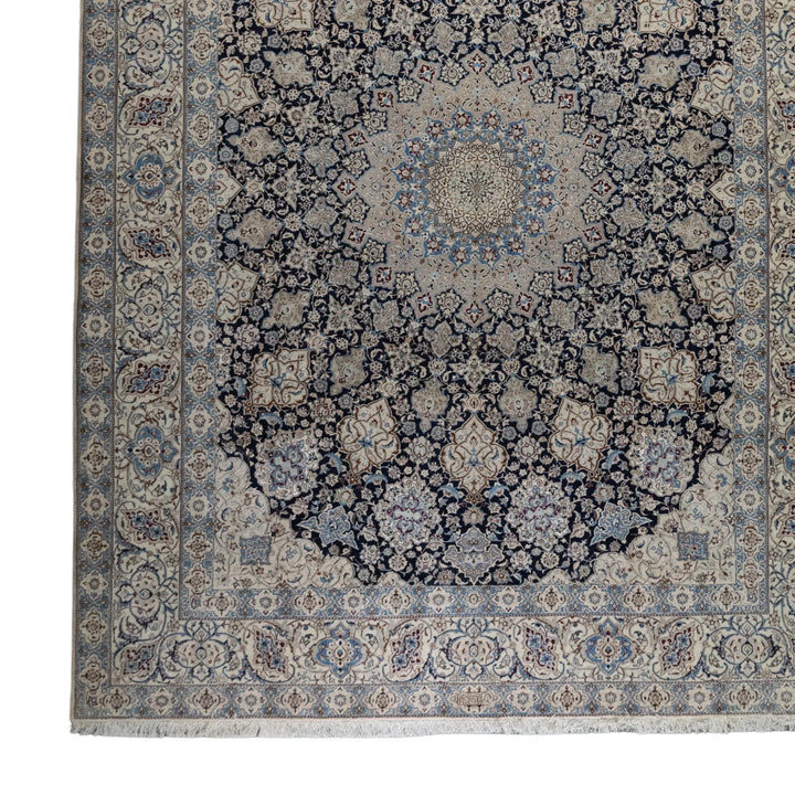 10' 0" x 13' 3" - NAVY AND WHITE NAEIN FLORAL PERSIAN RUG ( 305 x 404 CM )