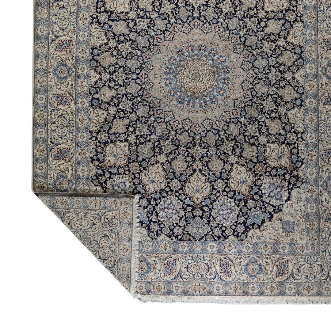 10' 0" x 13' 3" - NAVY AND WHITE NAEIN FLORAL PERSIAN RUG ( 305 x 404 CM )