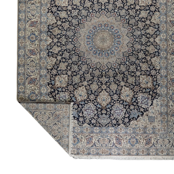 10' 0" x 13' 3" - NAVY AND WHITE NAEIN FLORAL PERSIAN RUG ( 305 x 404 CM )