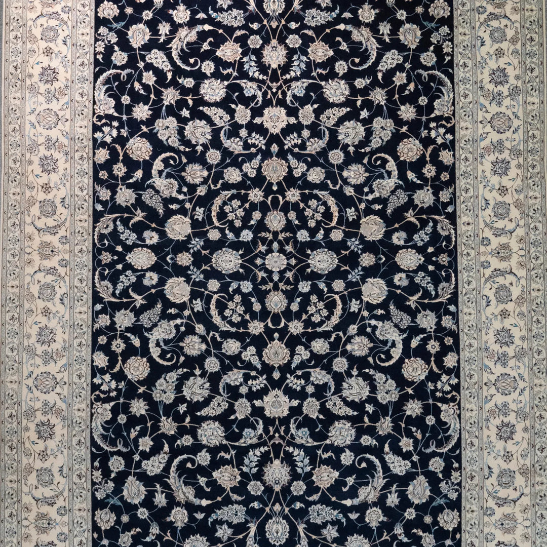 8' 4" x 12' 1" - NAVY AND WHITE NAEIN FLORAL PERSIAN RUG ( 254 x 368 CM )