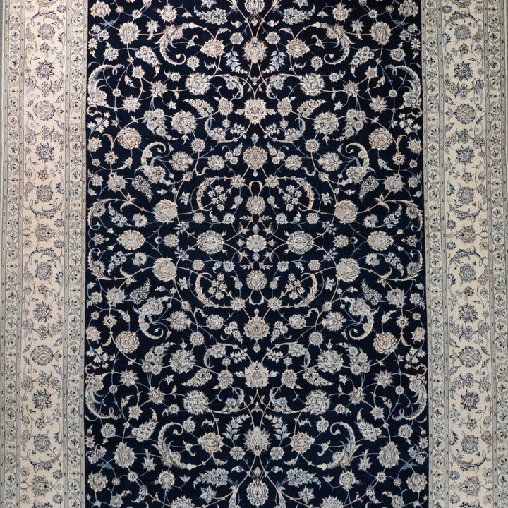 8' 4" x 12' 1" - NAVY AND WHITE NAEIN FLORAL PERSIAN RUG ( 254 x 368 CM )
