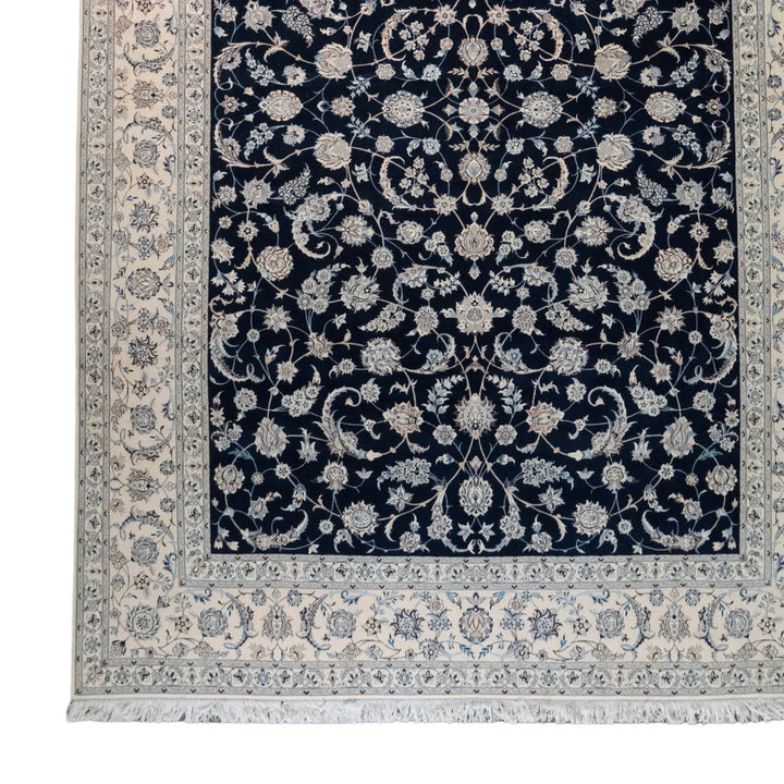 8' 4" x 12' 1" - NAVY AND WHITE NAEIN FLORAL PERSIAN RUG ( 254 x 368 CM )