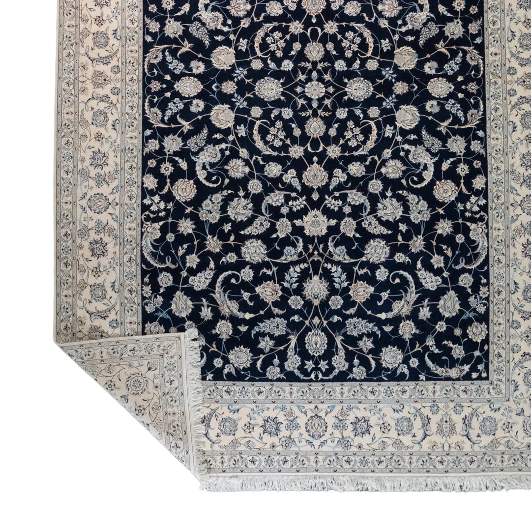 8' 4" x 12' 1" - NAVY AND WHITE NAEIN FLORAL PERSIAN RUG ( 254 x 368 CM )