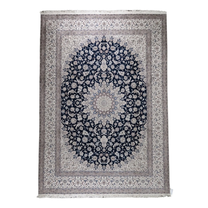 8' 2" x 11' 5" - NAVY AND BEIGE NAEIN FLORAL PERSIAN RUG ( 249 x 348 CM )