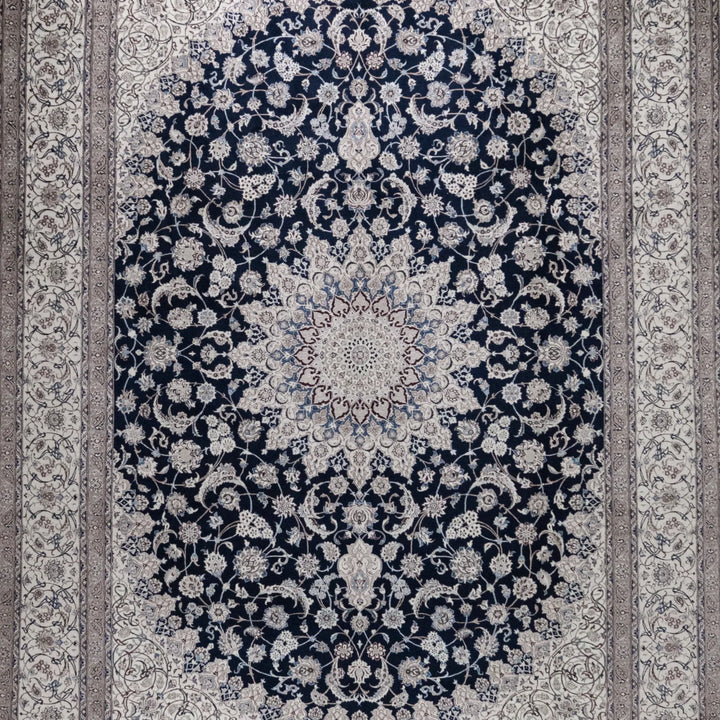 8' 2" x 11' 5" - NAVY AND BEIGE NAEIN FLORAL PERSIAN RUG ( 249 x 348 CM )