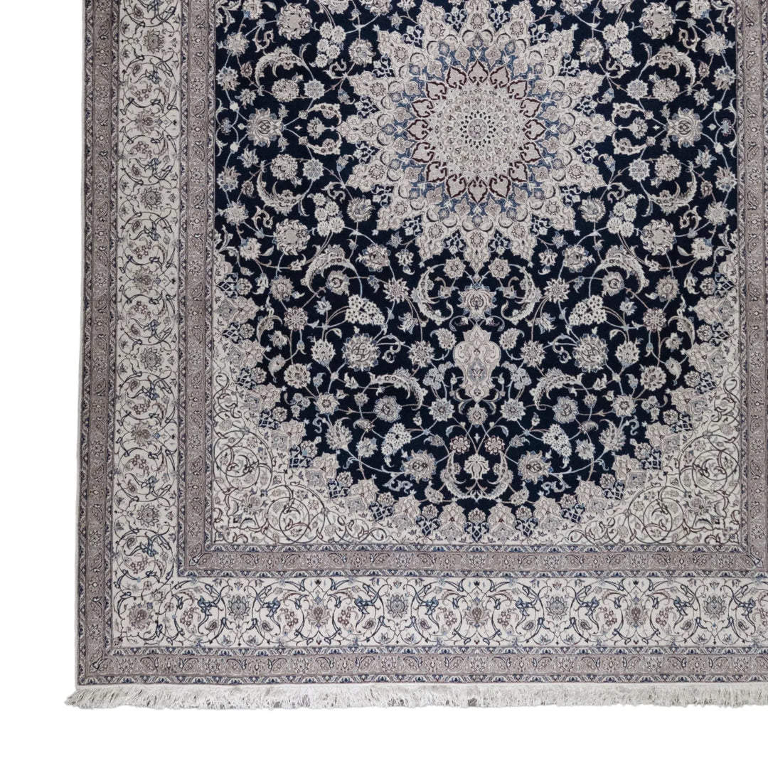 8' 2" x 11' 5" - NAVY AND BEIGE NAEIN FLORAL PERSIAN RUG ( 249 x 348 CM )