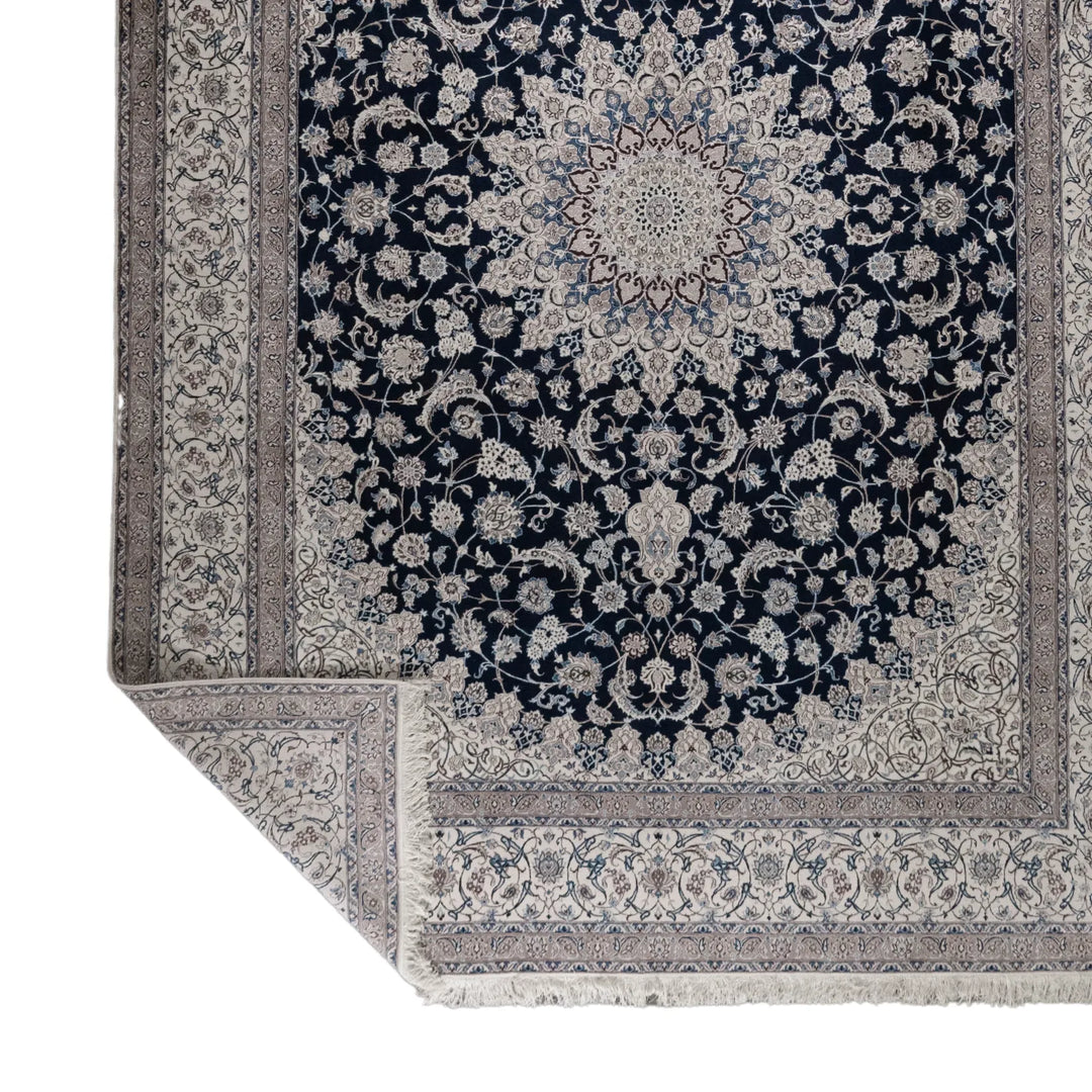 8' 2" x 11' 5" - NAVY AND BEIGE NAEIN FLORAL PERSIAN RUG ( 249 x 348 CM )