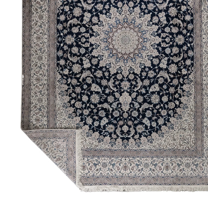 8' 2" x 11' 5" - NAVY AND BEIGE NAEIN FLORAL PERSIAN RUG ( 249 x 348 CM )