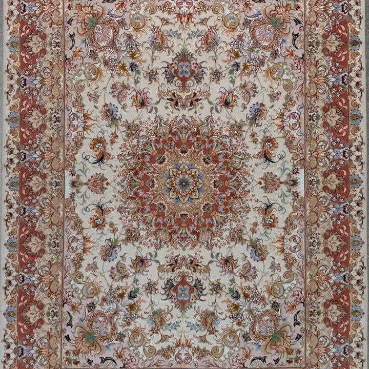 10' 2" x 13' 10" - BEIGE AND ROSE NAEIN FLORAL PERSIAN RUG ( 310 x 421 CM )