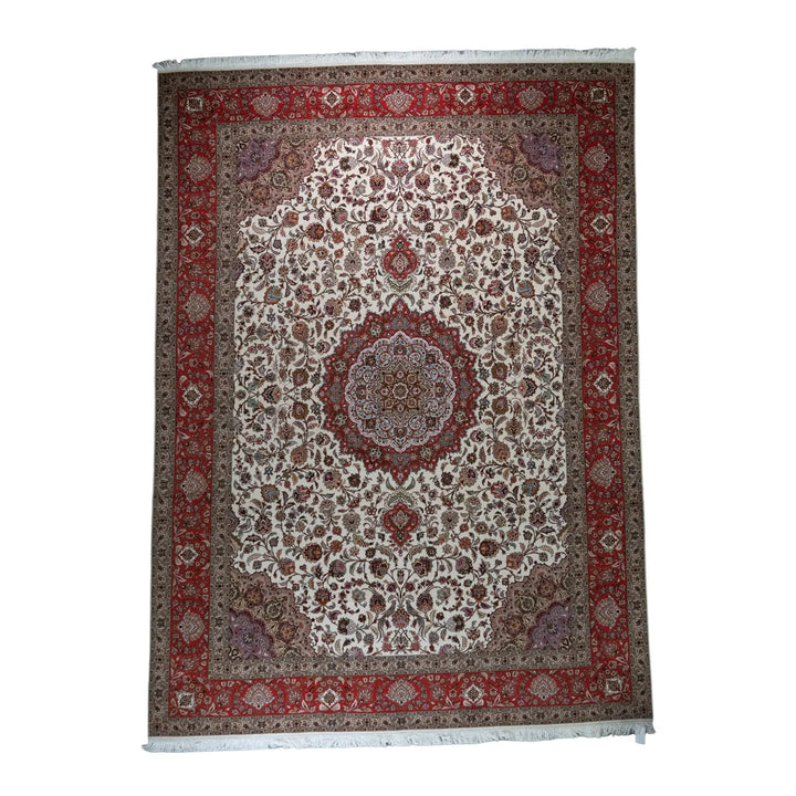 9' 9" x 13' 3" - BEIGE AND ROSE TABRIZ FLORAL PERSIAN RUG ( 297 x 404 CM )
