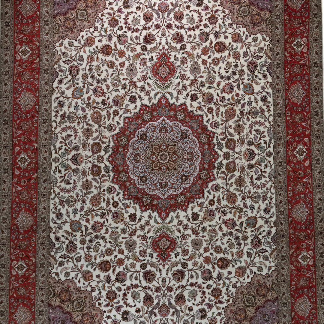 9' 9" x 13' 3" - BEIGE AND ROSE TABRIZ FLORAL PERSIAN RUG ( 297 x 404 CM )