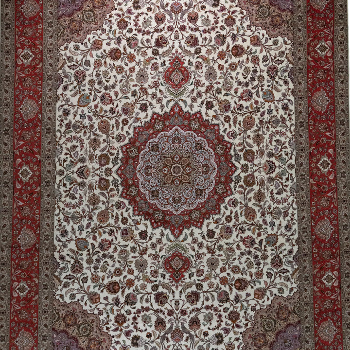 9' 9" x 13' 3" - BEIGE AND ROSE TABRIZ FLORAL PERSIAN RUG ( 297 x 404 CM )