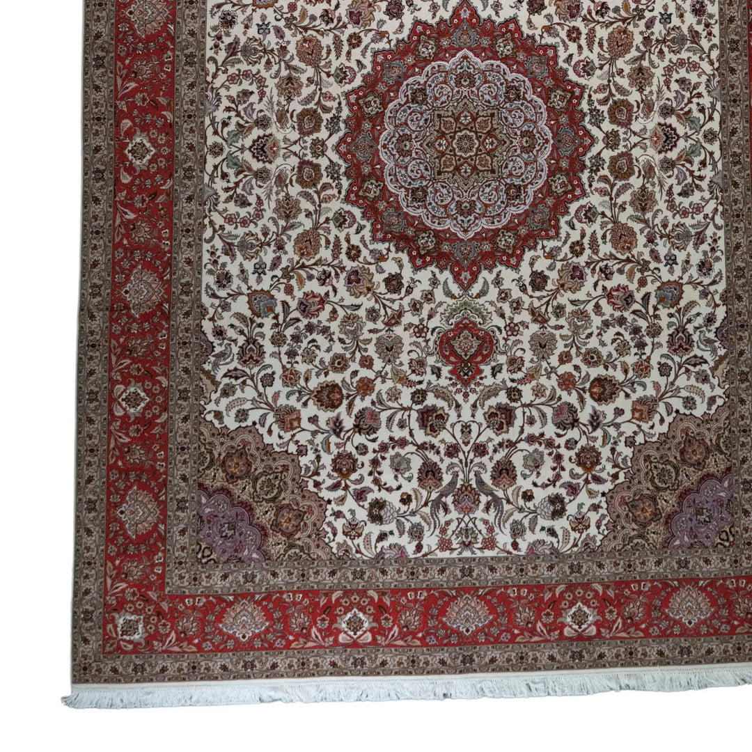 9' 9" x 13' 3" - BEIGE AND ROSE TABRIZ FLORAL PERSIAN RUG ( 297 x 404 CM )