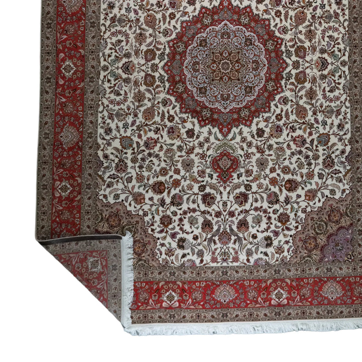 9' 9" x 13' 3" - BEIGE AND ROSE TABRIZ FLORAL PERSIAN RUG ( 297 x 404 CM )