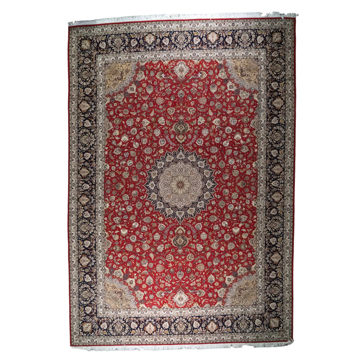 11' 4" x 16' 3" - RED AND BLACK TABRIZ FLORAL PERSIAN RUG ( 345 x 495 CM )