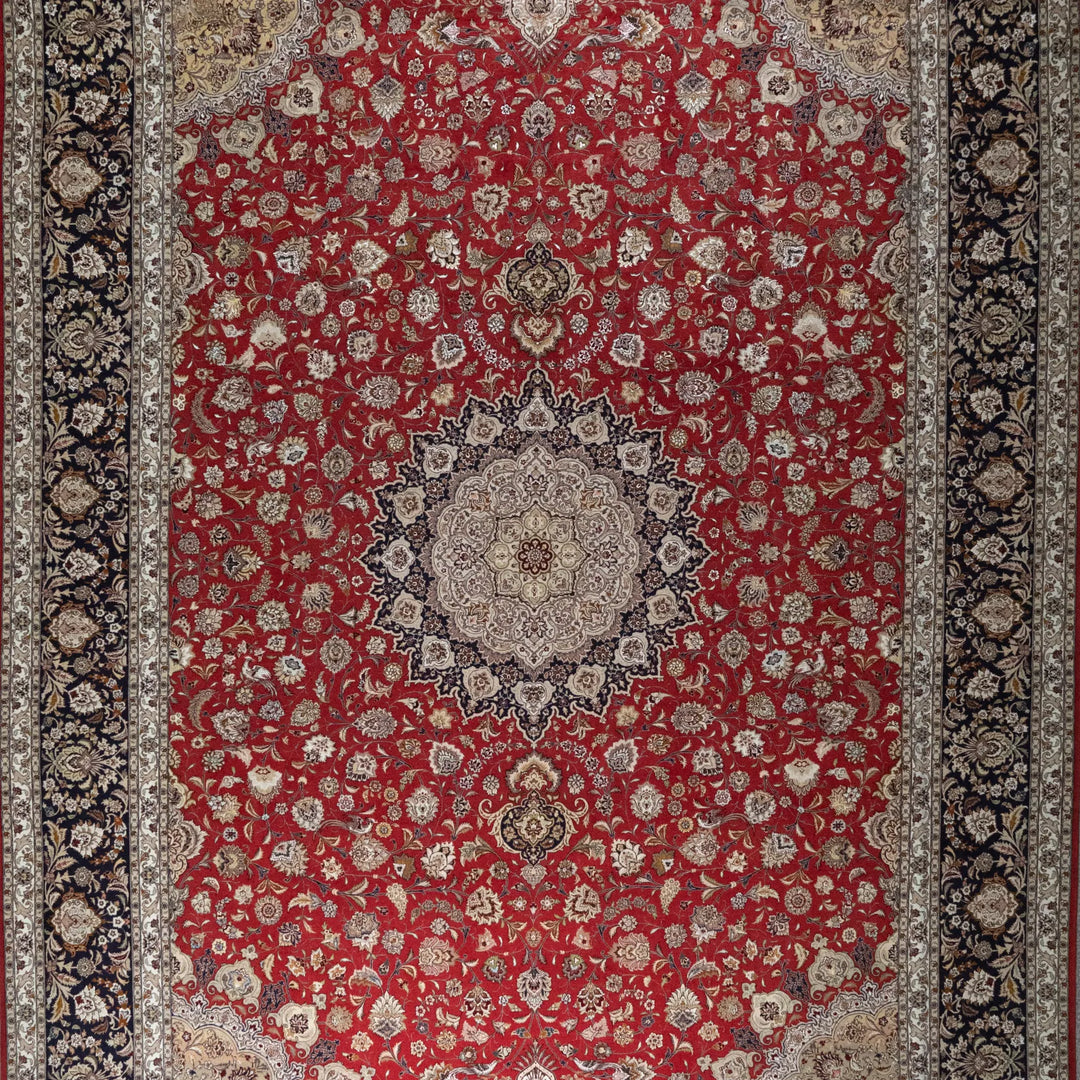 11' 4" x 16' 3" - RED AND BLACK TABRIZ FLORAL PERSIAN RUG ( 345 x 495 CM )