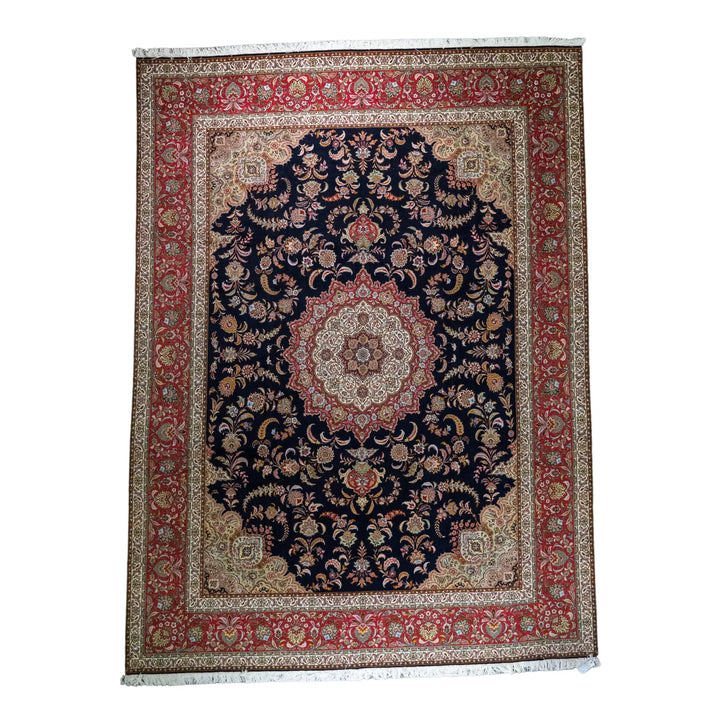 9' 11" x 13' 2" - NAVY AND ROSE TABRIZ FLORAL PERSIAN RUG ( 302 x 401 CM )