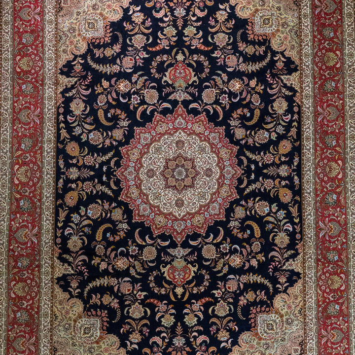 9' 11" x 13' 2" - NAVY AND ROSE TABRIZ FLORAL PERSIAN RUG ( 302 x 401 CM )