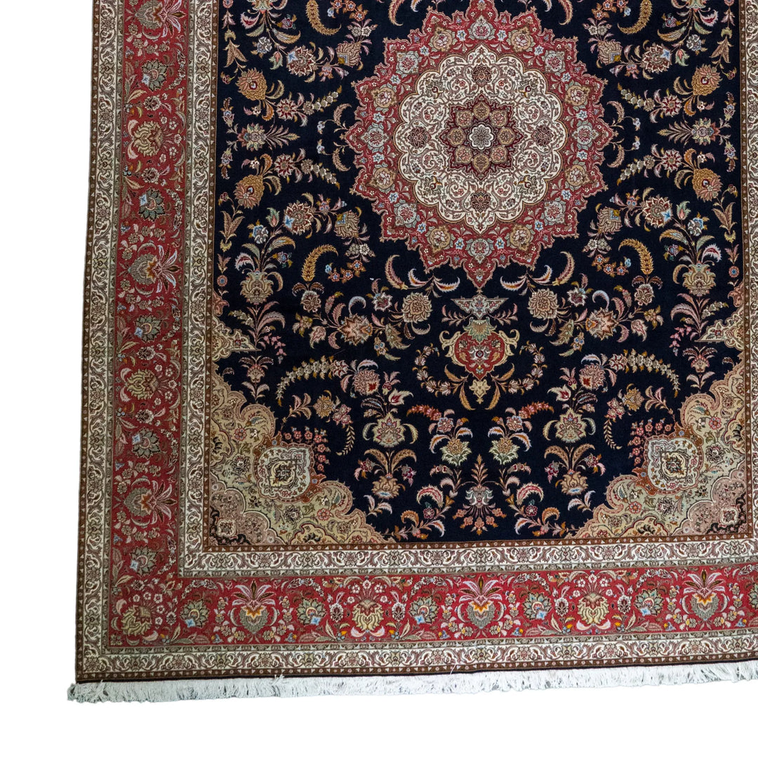 9' 11" x 13' 2" - NAVY AND ROSE TABRIZ FLORAL PERSIAN RUG ( 302 x 401 CM )