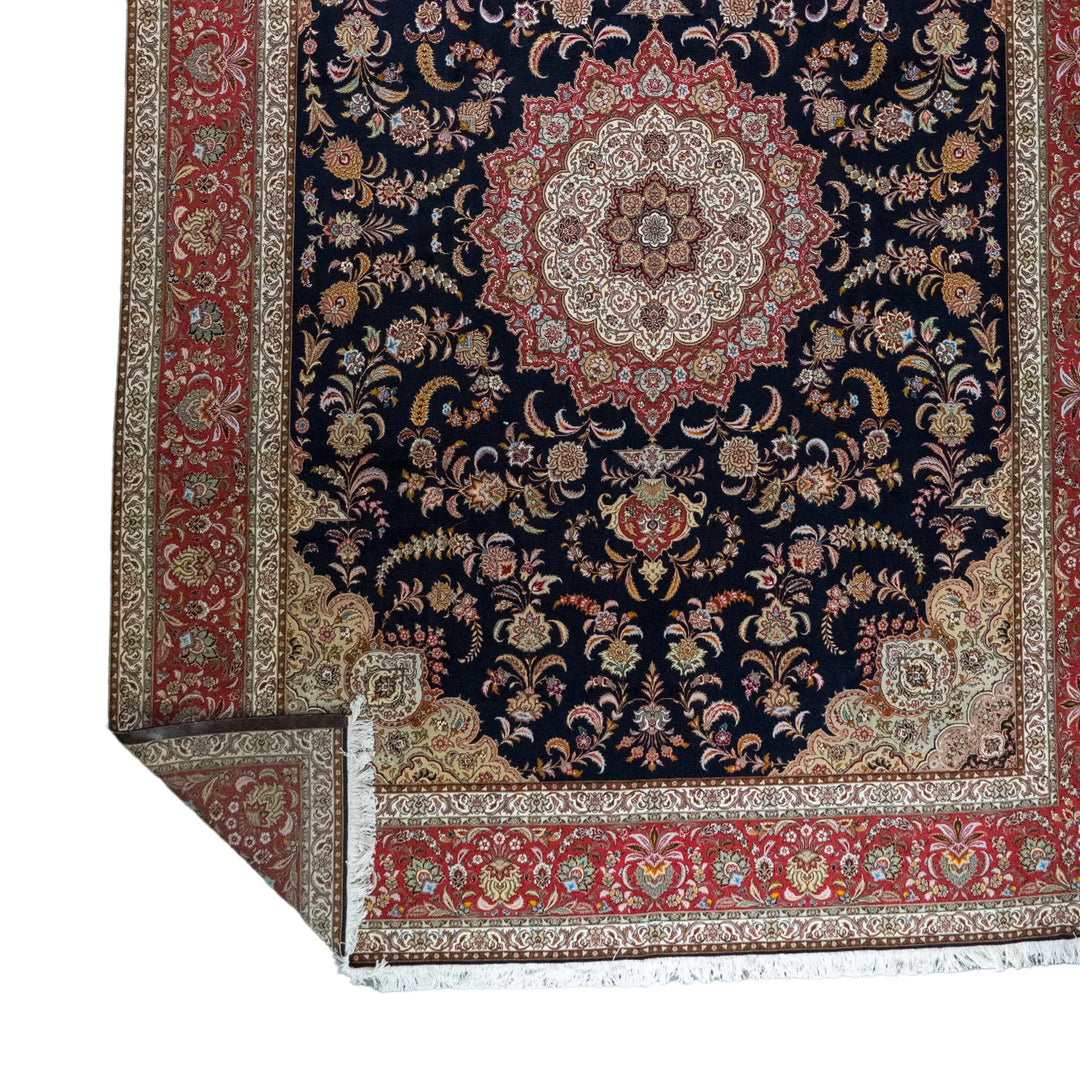 9' 11" x 13' 2" - NAVY AND ROSE TABRIZ FLORAL PERSIAN RUG ( 302 x 401 CM )